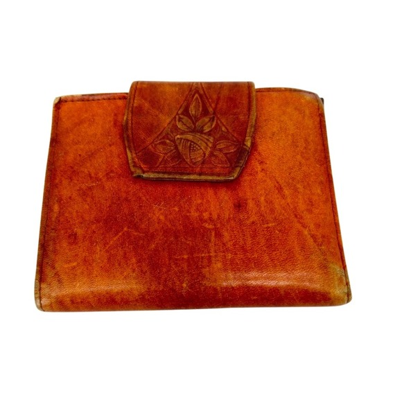 Rolfs Handbags - Rolfs Cowhide Wallet VTG Tooled Leather Kiss Lock Brown Retro‎ Photo Flap Womens